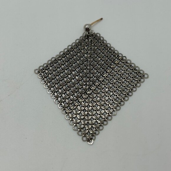 Vintage Silver-Tone Mesh Dangle Earrings Two-Tone Geometric Chic Chainmail - Picture 13 of 13